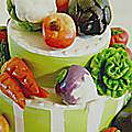 Détail, gâteau pour folle de fruits et légumes