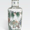A famille verte enameled rouleau vase, kangxi period (1662-1722)
