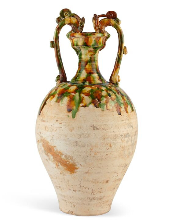 A sancai-glazed pottery amphora, Tang dynasty (AD 618-907)
