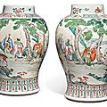 A pair of famille-rose 'immortals' vases, qing dynasty, yongzheng period (1723-1735)