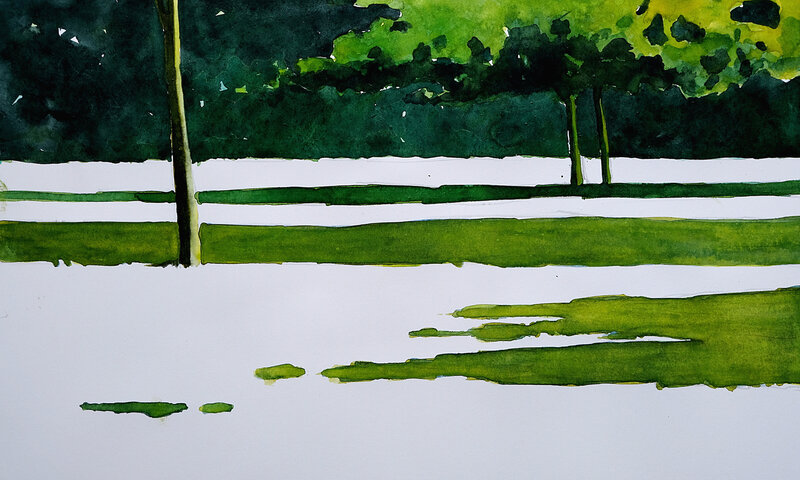 le jardin de st benoit (2), aquarelle , juillet 2018