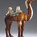 A Sancai-Glazed Pottery Figure of a Braying Camel, Tang Dynasty (618-906)