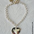 Bracelet coeur en argent et colombe en nacre - 68 €