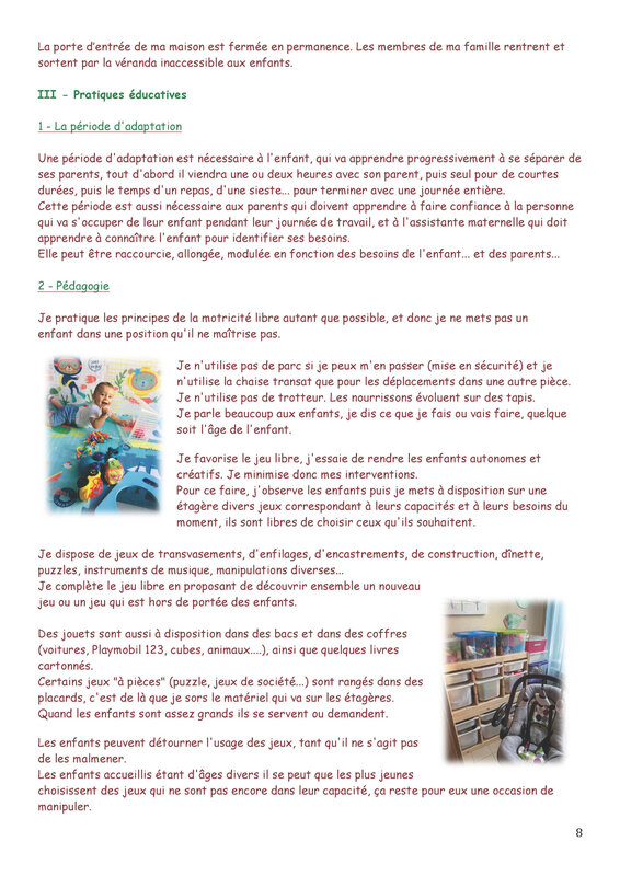 MON PROJET D'ACCUEIL  CHEZ MARIE AND CO ASSISTANTE MATERNELLE MONTESSORI