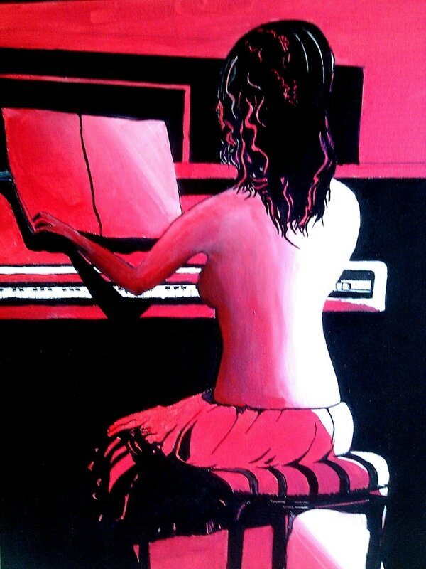 half naked at the piano