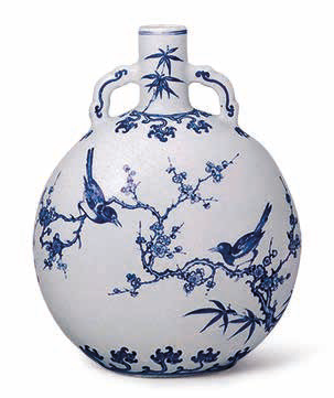 A blue and white Ming-style moonflask, Yongzheng six-character mark in underglaze blue