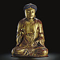 A gilt-wood figure of the seated buddha, late ming dynasty, 16th-17th century