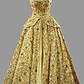 Norman hartnell, lime green gown with crinoline skirt heavily embroidered with beads and sequins