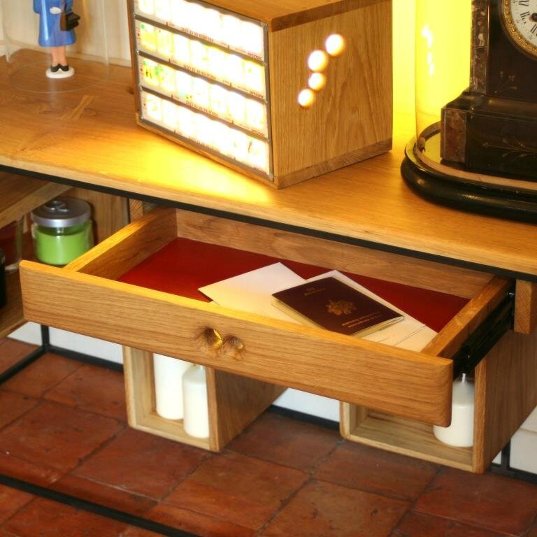 commode console acier chene arrondis tiroir