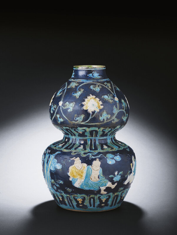 An important and very rare Fahua double-gourd vase, Ming dynasty, late 15th-early 16th century