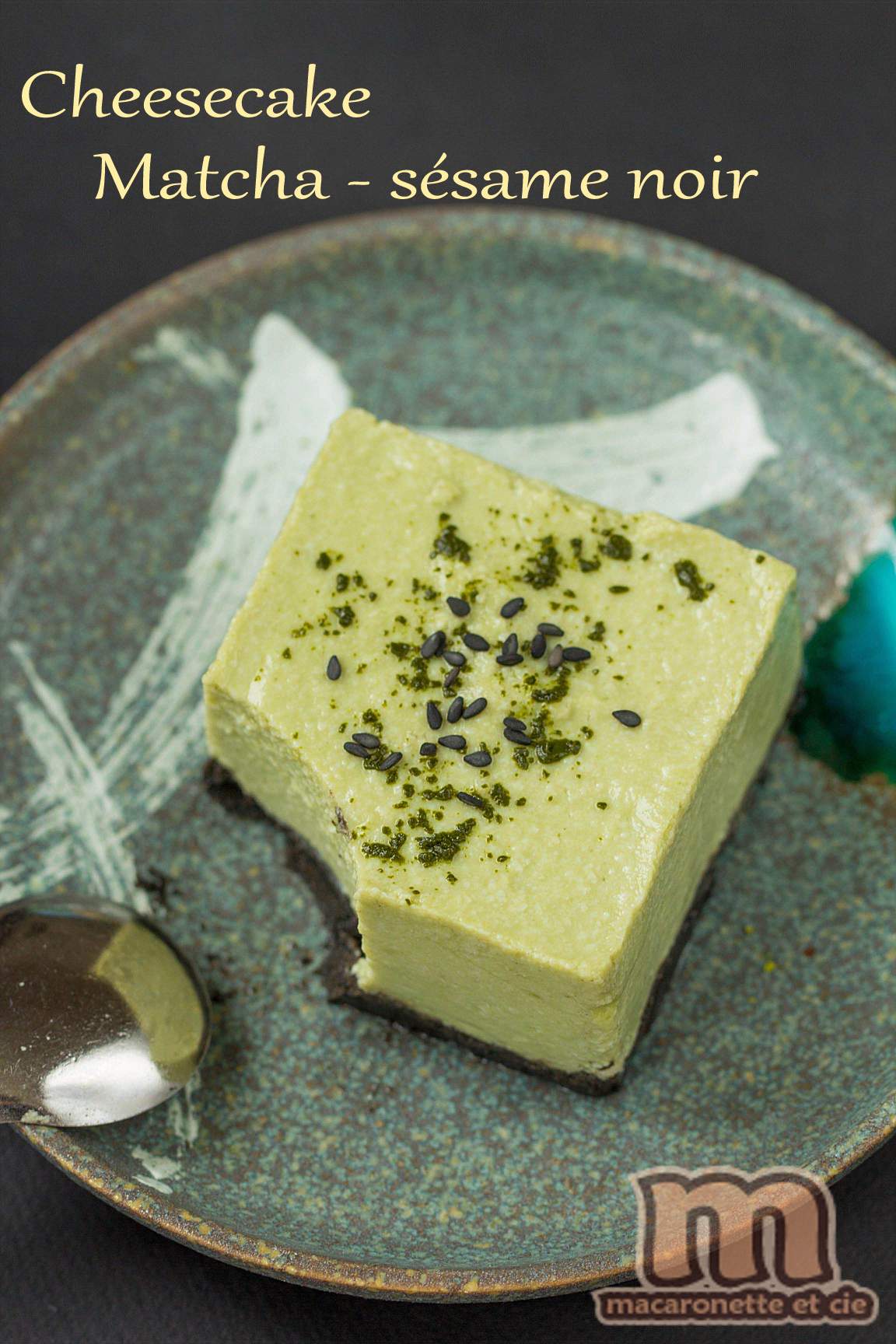 Cheesecake Matcha et sésame au tofu soyeux - Macaronette et cie