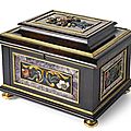 A very important baroque ormolu mounted, marble and semi precious stones inlaid ebony casket, florence, late 17th ct
