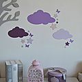 stickers nuage étoiles papillons mauve violet parme gris rose poudré - décoration chambre bébé mauve violet gris rose poudré