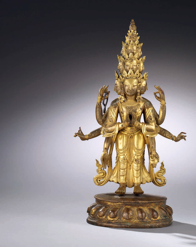 A gilt bronze eleven headed standing figure of Avalokiteshvara, Sino ...