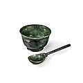 A spinach-green jade bowl and spoon, qing dynasty, qianlong period