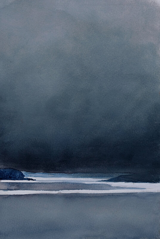 ciel de plomb sur le golfe aquarelle et pastel avril 2018