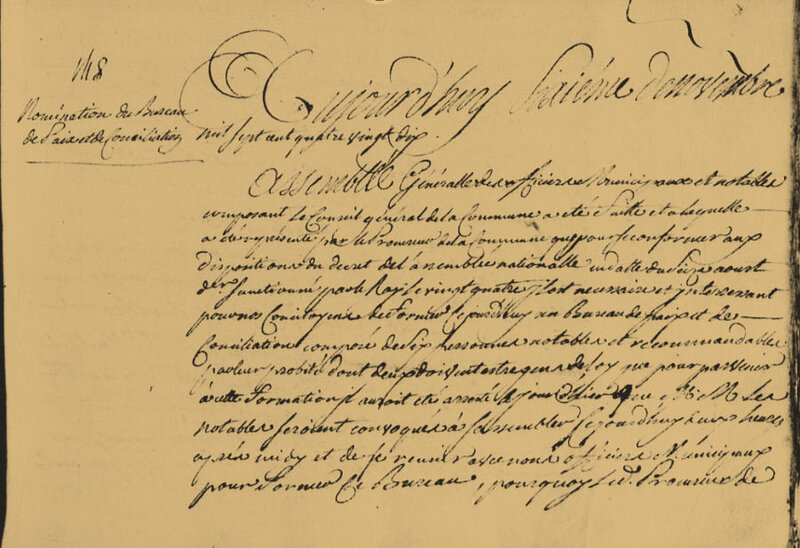 Le 06 novembre 1790 à Mamers : Nomination du bureau de conciliation du tribunal.