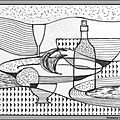 Graphisme - Etude graphique nature morte - trames motifs noirs et blancs - Illustration pour revue Joie de Vivre Berratenco - Table repas