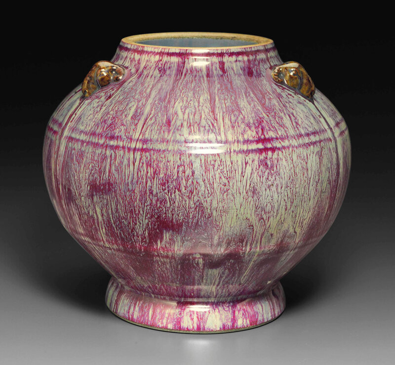 A flambé-glazed globular truncated vase, Yongzheng four-character incised seal mark and of the period (1723-1736)