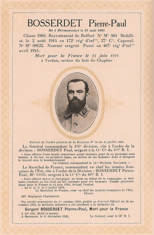 Citation A L Ordre Du Regiment 26 Avril 1917 Guerre 1914 1918 Le 407 R I