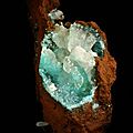 Cuprian adamite and calcite / mexico 