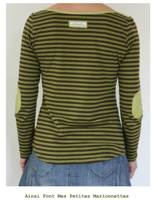 tee shirt rayures vert marron bouton 6