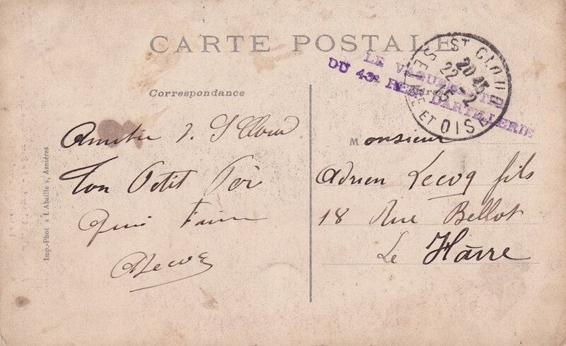 Saint-Cloud, correspondance Adrien Lecoq correspondance, 43e RAC 2e escadron d'étapes 22.02.1915