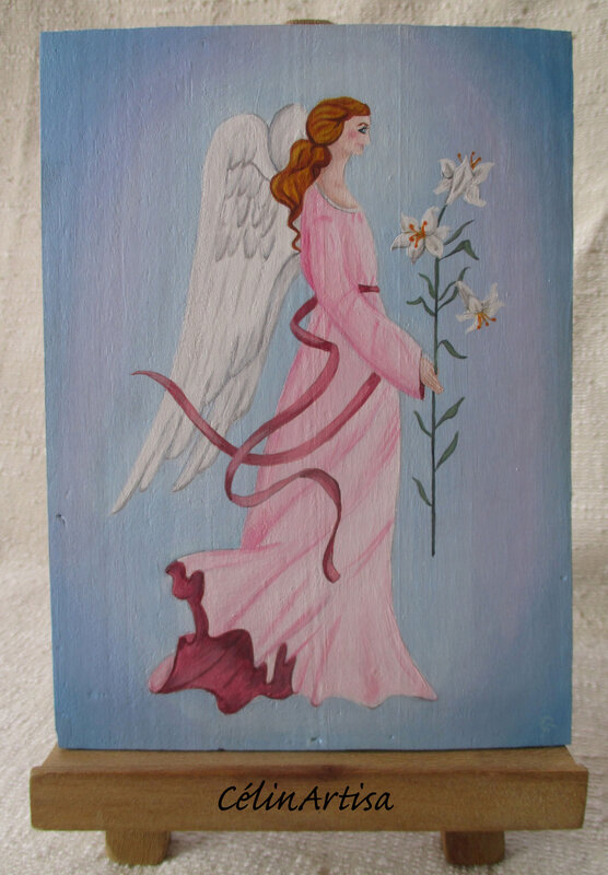 Ange et lys (acrylique sur bois)