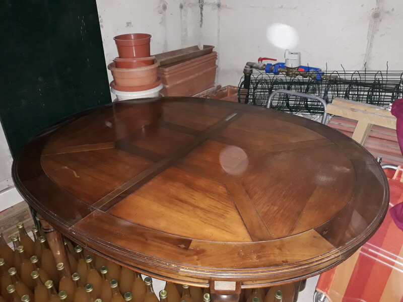 table ronde relookée merisier noyer noir empire directoire baroque