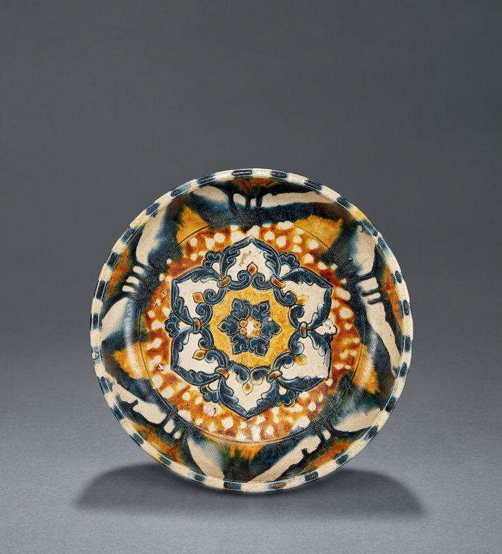 A sancai-glazed deep dish, Tang dynasty (618-907)