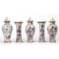 A chinese export famille rose garniture of five vases and three covers, mid-18th century