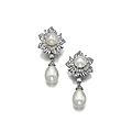 Pair of natural pearl and diamond ear clips