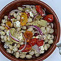 Salade de haricots blancs, artichauts et tomates caramélisées